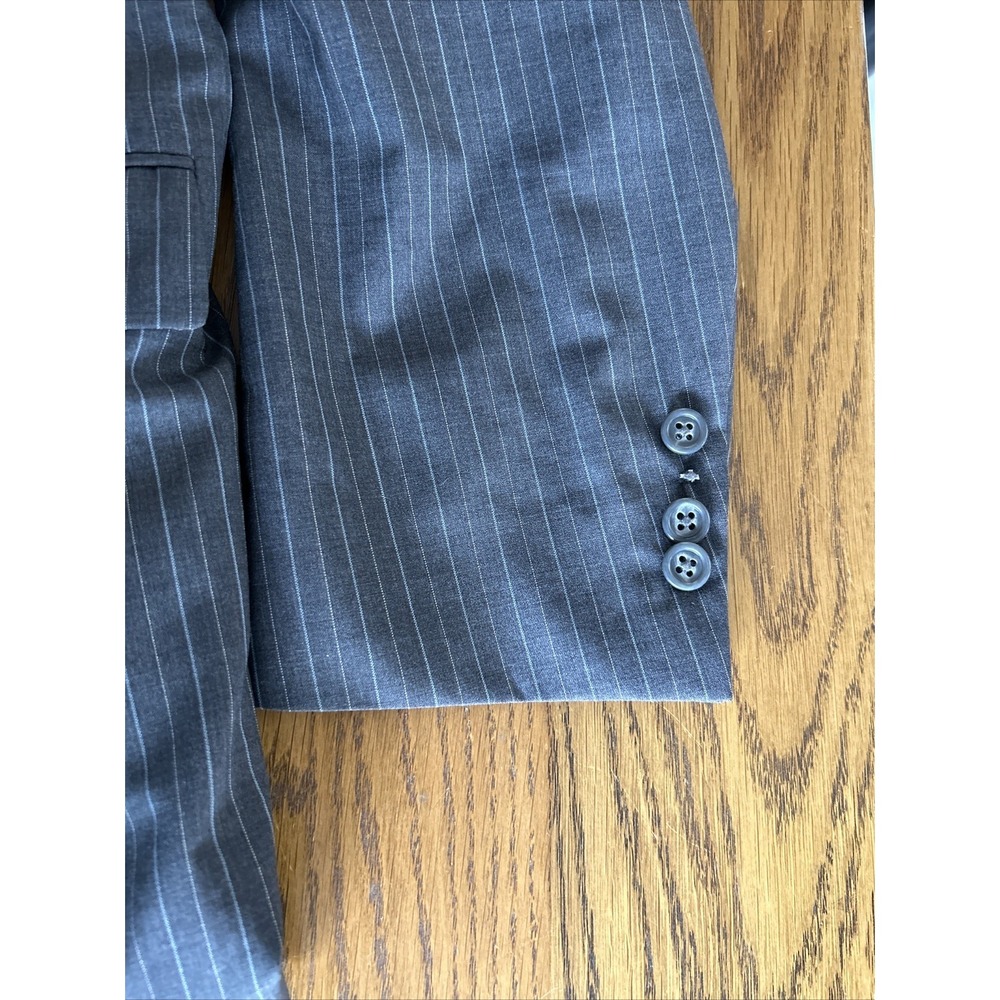 Hart Schaffer Marx "Gold" Light Blue Pinstriped Gray Blazer For Belk 44R - Picture 13 of 16